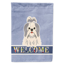 Load image into Gallery viewer, Shih Tzu Silver White Welcome Flag Canvas House Size BB5666CHF