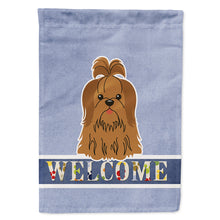 Load image into Gallery viewer, Shih Tzu Silver Chocolate Welcome Flag Canvas House Size BB5667CHF