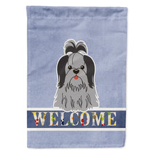 Load image into Gallery viewer, Shih Tzu Black Silver Welcome Flag Canvas House Size BB5670CHF