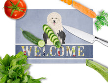 Load image into Gallery viewer, Old English Sheepdog Welcome Glass Cutting Boards – Durable, Decorative Kitchen Art Large BB5677LCB