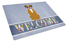 Load image into Gallery viewer, Flashy Fawn Boxer Welcome Glass Cutting Boards – Durable, Decorative Kitchen Art Large BB5697LCB