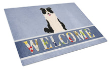 Load image into Gallery viewer, Border Collie Black White Welcome Glass Cutting Boards – Durable, Decorative Kitchen Art Large BB5699LCB