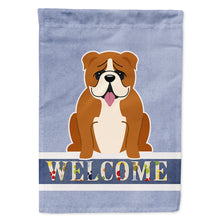 Load image into Gallery viewer, English Bulldog Red White Welcome Flag Canvas House Size BB5701CHF
