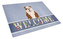 Load image into Gallery viewer, English Bulldog Brindle White Welcome Glass Cutting Boards – Durable, Decorative Kitchen Art Large BB5702LCB