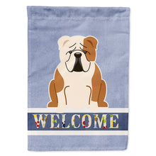 Load image into Gallery viewer, English Bulldog Fawn White Welcome Flag Canvas House Size BB5706CHF