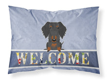 Load image into Gallery viewer, Wire Haired Dachshund Black Tan Welcome Fabric Standard Pillowcase – Artistic Decorative Front, White Back BB5708PILLOWCASE