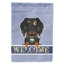 Load image into Gallery viewer, Wire Haired Dachshund Dapple Welcome Flag Canvas House Size BB5709CHF