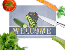 Load image into Gallery viewer, Wire Haired Dachshund Dapple Welcome Glass Cutting Boards – Durable, Decorative Kitchen Art Large BB5709LCB