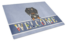 Load image into Gallery viewer, Wire Haired Dachshund Dapple Welcome Glass Cutting Boards – Durable, Decorative Kitchen Art Large BB5709LCB
