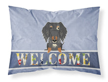 Load image into Gallery viewer, Wire Haired Dachshund Dapple Welcome Fabric Standard Pillowcase – Artistic Decorative Front, White Back BB5709PILLOWCASE