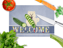 Load image into Gallery viewer, Chow Chow White Welcome Glass Cutting Boards – Durable, Decorative Kitchen Art Large BB5721LCB