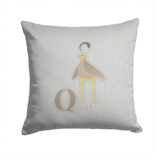 Load image into Gallery viewer, Alphabet Q for Quail Throw Pillow - 14x14 Decorative Pillow – Art for Your Home &amp; Patio BB5742PW1414