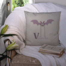 Load image into Gallery viewer, Alphabet V for Vampire Bat Throw Pillow - 14x14 Decorative Pillow – Art for Your Home &amp; Patio BB5747PW1414