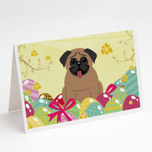 Load image into Gallery viewer, Easter Eggs Pug Brown Greeting Cards -  Blank Note Cards – 8-Pack of Artist-Designed Cards with Envelopes