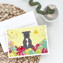 Load image into Gallery viewer, Easter Eggs Staffordshire Bull Terrier Blue Greeting Cards -  Blank Note Cards – 8-Pack of Artist-Designed Cards with Envelopes