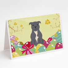 Load image into Gallery viewer, Easter Eggs Staffordshire Bull Terrier Blue Greeting Cards -  Blank Note Cards – 8-Pack of Artist-Designed Cards with Envelopes