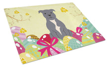 Load image into Gallery viewer, Easter Eggs Staffordshire Bull Terrier Blue Glass Cutting Boards – Durable, Decorative Kitchen Art Large BB6046LCB