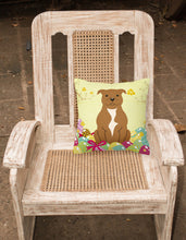 Load image into Gallery viewer, Easter Eggs Staffordshire Bull Terrier Brown Fabric Decorative Pillow BB6047PW1818