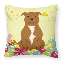 Load image into Gallery viewer, Easter Eggs Staffordshire Bull Terrier Brown Fabric Decorative Pillow BB6047PW1818