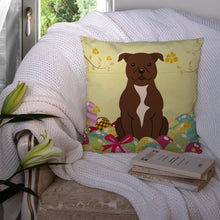 Load image into Gallery viewer, Easter Eggs Staffordshire Bull Terrier Chocolate Throw Pillow - 14x14 Decorative Pillow – Art for Your Home &amp; Patio BB6048PW1414