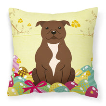 Load image into Gallery viewer, Easter Eggs Staffordshire Bull Terrier Chocolate Fabric Decorative Pillow BB6048PW1818