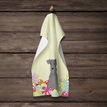 Load image into Gallery viewer, Easter Eggs Miniature Schanuzer Black Kitchen Towel – Artistic Dish Towel for Everyday Use BB6051KTWL