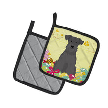 Load image into Gallery viewer, Easter Eggs Miniature Schanuzer Black Pot Holders - Set of 2 - Heat-Resistant Kitchen Essentials BB6051PTHD