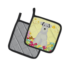 Load image into Gallery viewer, Easter Eggs Miniature Schanuzer White Pot Holders - Set of 2 - Heat-Resistant Kitchen Essentials BB6053PTHD