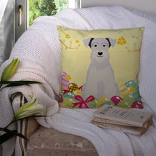 Load image into Gallery viewer, Easter Eggs Miniature Schanuzer White Throw Pillow - 14x14 Decorative Pillow – Art for Your Home &amp; Patio BB6053PW1414