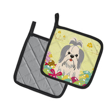 Load image into Gallery viewer, Easter Eggs Shih Tzu Silver White Pot Holders - Set of 2 - Heat-Resistant Kitchen Essentials BB6085PTHD