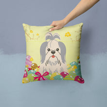 Load image into Gallery viewer, Easter Eggs Shih Tzu Silver White Throw Pillow - 14x14 Decorative Pillow – Art for Your Home &amp; Patio BB6085PW1414