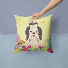 Load image into Gallery viewer, Easter Eggs Shih Tzu Black White Throw Pillow - 14x14 Decorative Pillow – Art for Your Home &amp; Patio BB6088PW1414