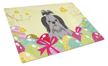 Load image into Gallery viewer, Easter Eggs Shih Tzu Black Silver Glass Cutting Boards – Durable, Decorative Kitchen Art Large BB6089LCB