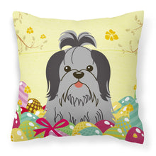 Load image into Gallery viewer, Easter Eggs Shih Tzu Black Silver Fabric Decorative Pillow BB6089PW1818