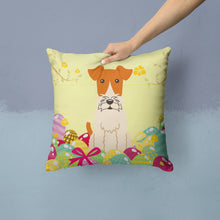 Load image into Gallery viewer, Easter Eggs Wire Fox Terrier Throw Pillow - 14x14 Decorative Pillow – Art for Your Home &amp; Patio BB6101PW1414