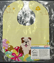 Load image into Gallery viewer, Easter Eggs English Bulldog Brindle White Baby Bib BB6121BIB