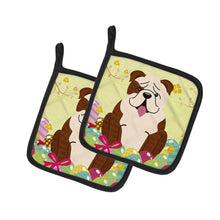 Load image into Gallery viewer, Easter Eggs English Bulldog Brindle White Pot Holders - Set of 2 - Heat-Resistant Kitchen Essentials BB6121PTHD