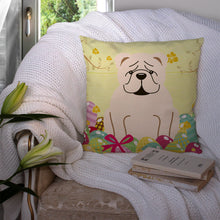 Load image into Gallery viewer, Easter Eggs English Bulldog White Throw Pillow - 14x14 Decorative Pillow – Art for Your Home &amp; Patio BB6123PW1414