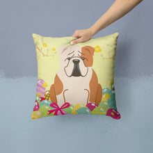 Load image into Gallery viewer, Easter Eggs English Bulldog Fawn White Throw Pillow - 14x14 Decorative Pillow – Art for Your Home &amp; Patio BB6125PW1414