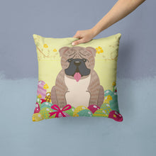 Load image into Gallery viewer, Easter Eggs English Bulldog Grey Brindle  Throw Pillow - 14x14 Decorative Pillow – Art for Your Home &amp; Patio BB6126PW1414