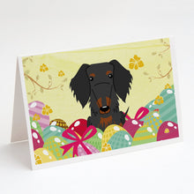 Load image into Gallery viewer, Easter Eggs Wire Haired Dachshund Black Tan Greeting Cards -  Blank Note Cards – 8-Pack of Artist-Designed Cards with Envelopes