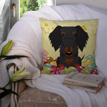 Load image into Gallery viewer, Easter Eggs Wire Haired Dachshund Black Tan Throw Pillow - 14x14 Decorative Pillow – Art for Your Home &amp; Patio BB6127PW1414
