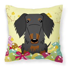 Load image into Gallery viewer, Easter Eggs Wire Haired Dachshund Black Tan Fabric Decorative Pillow BB6127PW1818