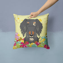 Load image into Gallery viewer, Easter Eggs Wire Haired Dachshund Dapple Throw Pillow - 14x14 Decorative Pillow – Art for Your Home &amp; Patio BB6128PW1414