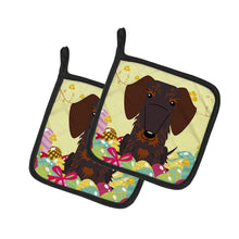 Load image into Gallery viewer, Easter Eggs Wire Haired Dachshund Chocolate Pot Holders - Set of 2 - Heat-Resistant Kitchen Essentials BB6129PTHD