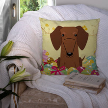 Load image into Gallery viewer, Easter Eggs Dachshund Red Brown Throw Pillow - 14x14 Decorative Pillow – Art for Your Home &amp; Patio BB6130PW1414