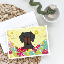 Load image into Gallery viewer, Easter Eggs Dachshund Black Tan Greeting Cards -  Blank Note Cards – 8-Pack of Artist-Designed Cards with Envelopes