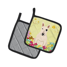 Load image into Gallery viewer, Easter Eggs Bull Terrier White Pot Holders - Set of 2 - Heat-Resistant Kitchen Essentials BB6138PTHD