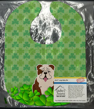 Load image into Gallery viewer, English Bulldog Brindle White Shamrocks Baby Bib BB6262BIB