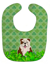 Load image into Gallery viewer, English Bulldog Brindle White Shamrocks Baby Bib BB6262BIB